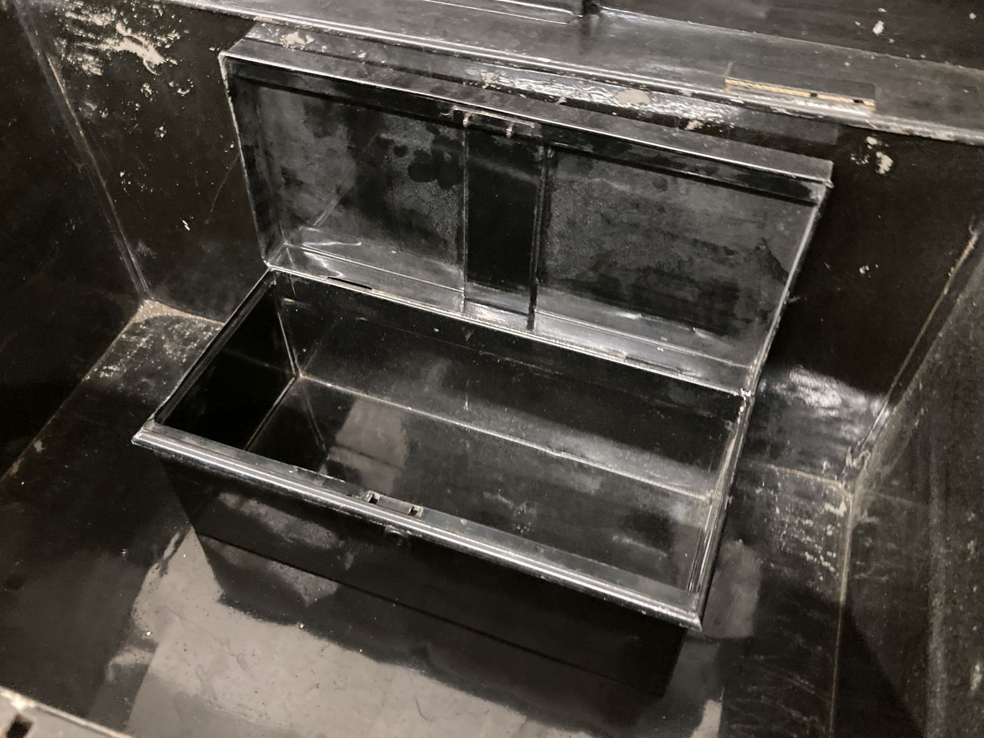 Two metal document boxes, larger width 62cm, depth 41cm, height 36cm